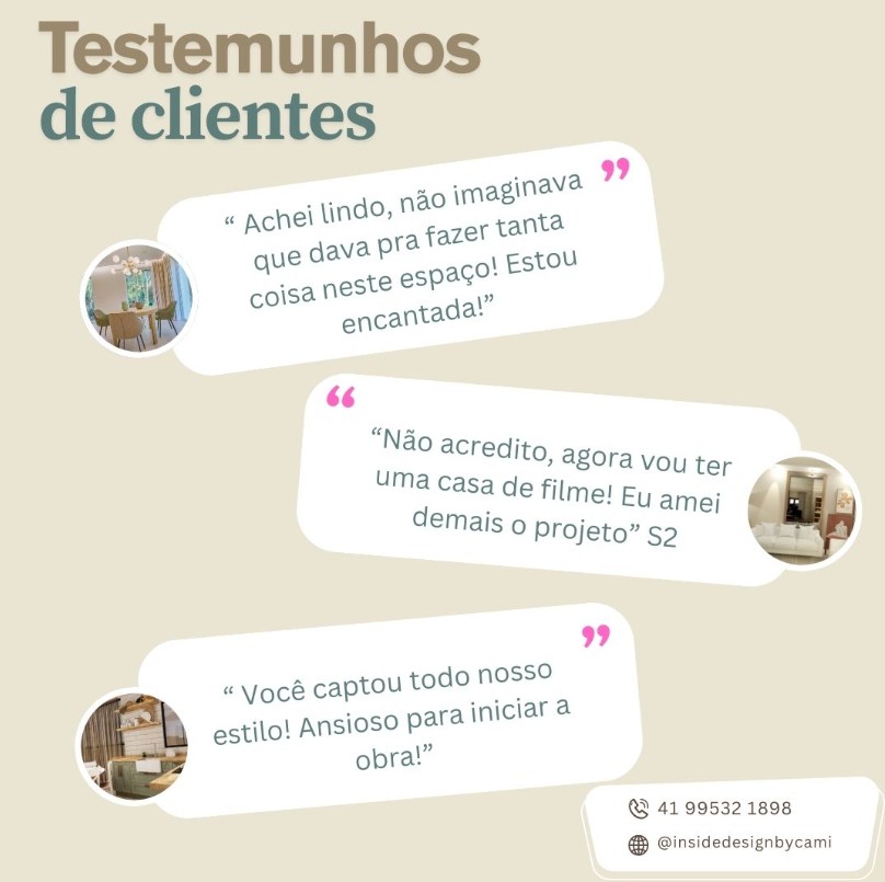 Depoimentos recebidos pela Inside Design