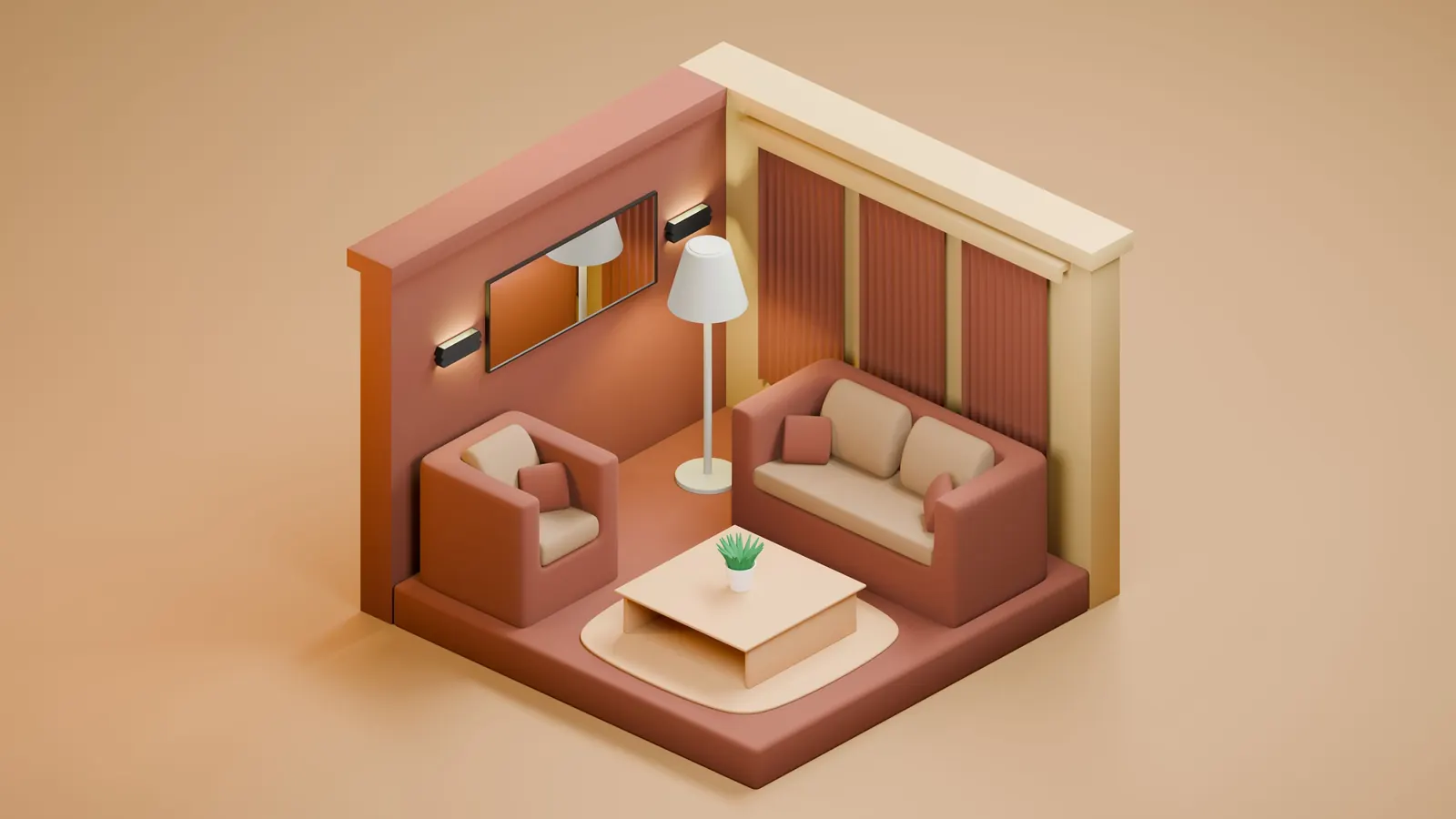 Sala em 3D de exemplo